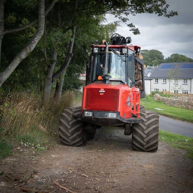 Timber Forwarder hauling felled trees in Aberdeen