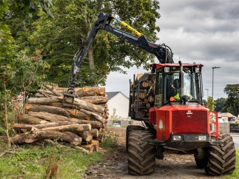 Timber Forwarder offloading timber in Aberdeen