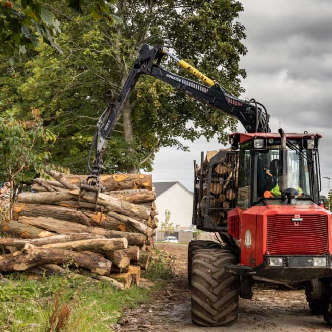 Timber forwarder working in Aberdeenshire